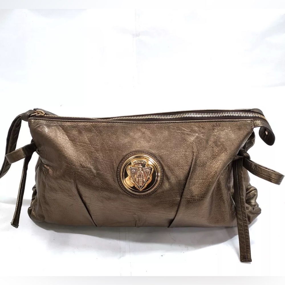 Gucci Hysteria Metallic Oversized Clutch with wristlet in Bronze/Gold